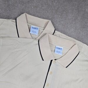 Hammette‎ Sharp Mens XXL Beige Tipped Collar Pocket Cotton Polo Shirt 2PK